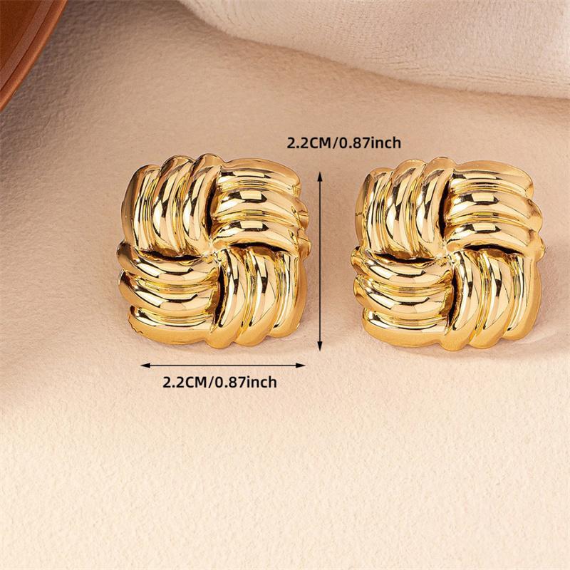 1Pair Temperament Square Texture Personality Trend Stud Earrings Simple Jewelry