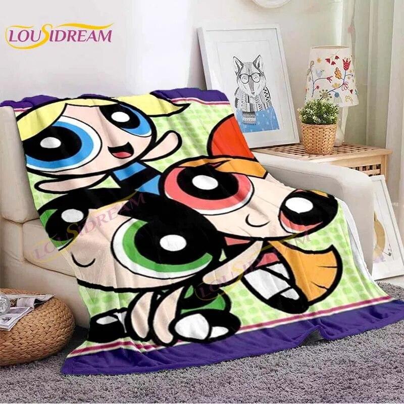 Cartoon Super Flying Girls Blanket Classic Anime Blanket Soft Lightweight Blanket for Sofa Bed Decor 90s Gifts Fannel Blankets