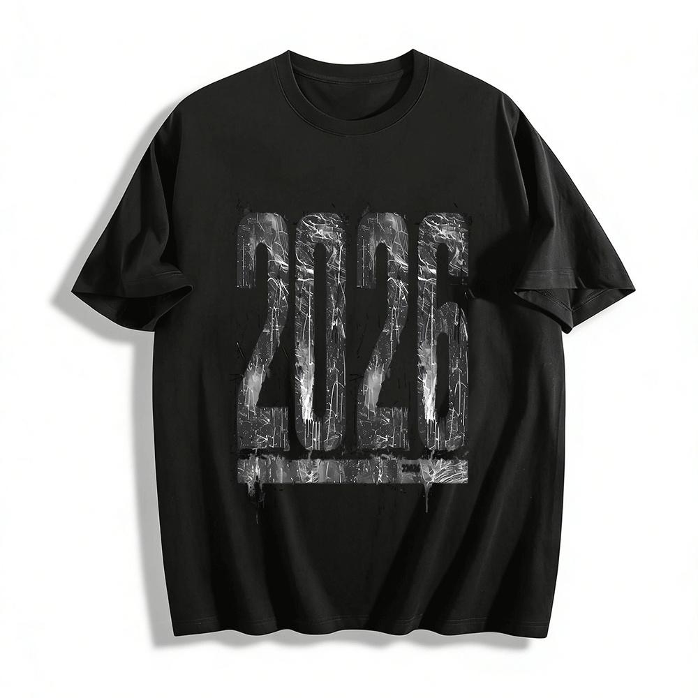 Vintage Distressed 2026 Graphic Print Casual Trendy Unisex Tee Pure Cotton T-shirt