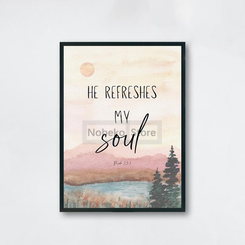 Watercolour Christian Psalm Poster Watercolor Landscape Bible Prints Canvas Painting Wall Art Pictures Home Room Modern Decor