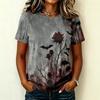 Womens Casual Raglan Sleeve Crew Neck Short Sleeve Top Halloween Themed Graphic Print Lightweight Tee Shirt