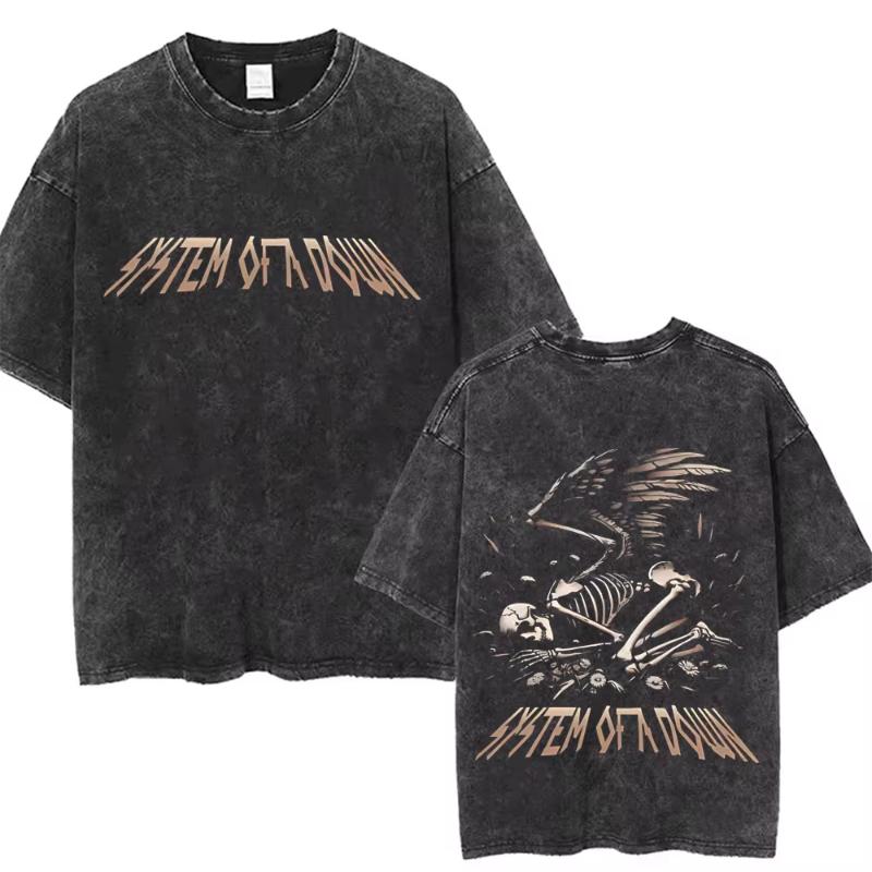 System Of A Down Toxicity Album Grafik Ausgebleichtes T-Shirt Unisex Damen Rock Oversize T-Shirts Unisex Vintage Alternative Metal T-Shirts