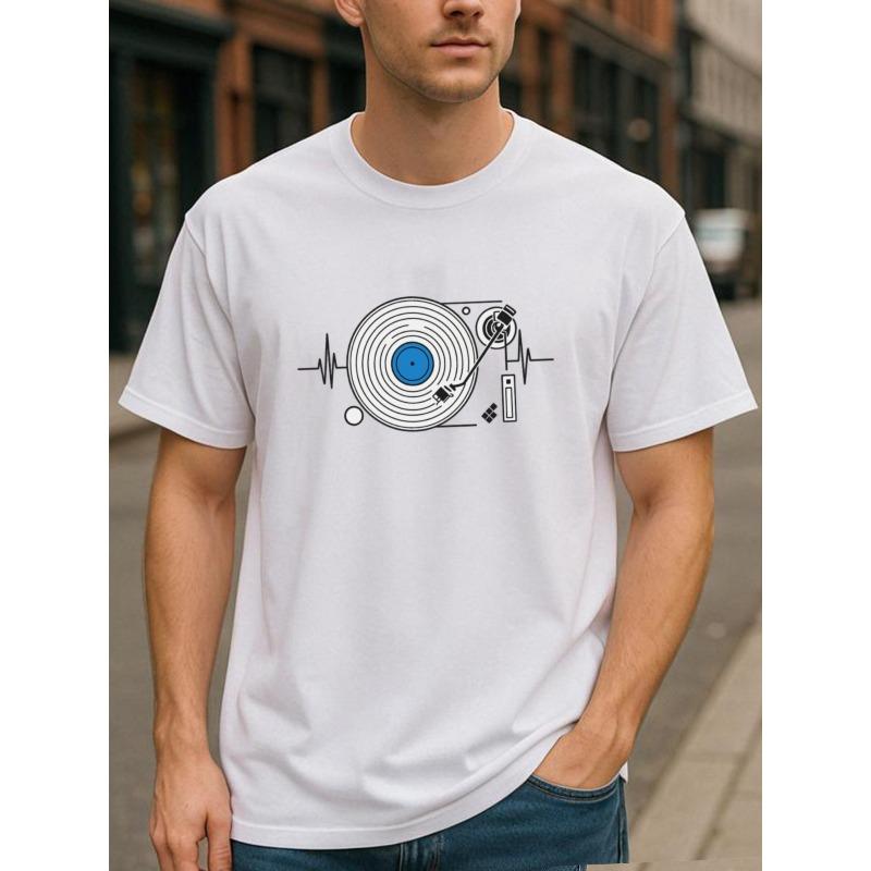 European Sizes Record Heartbeat Pattern Men's Printed Short-sleeved T-shirt, Men's High-quality T-shirt