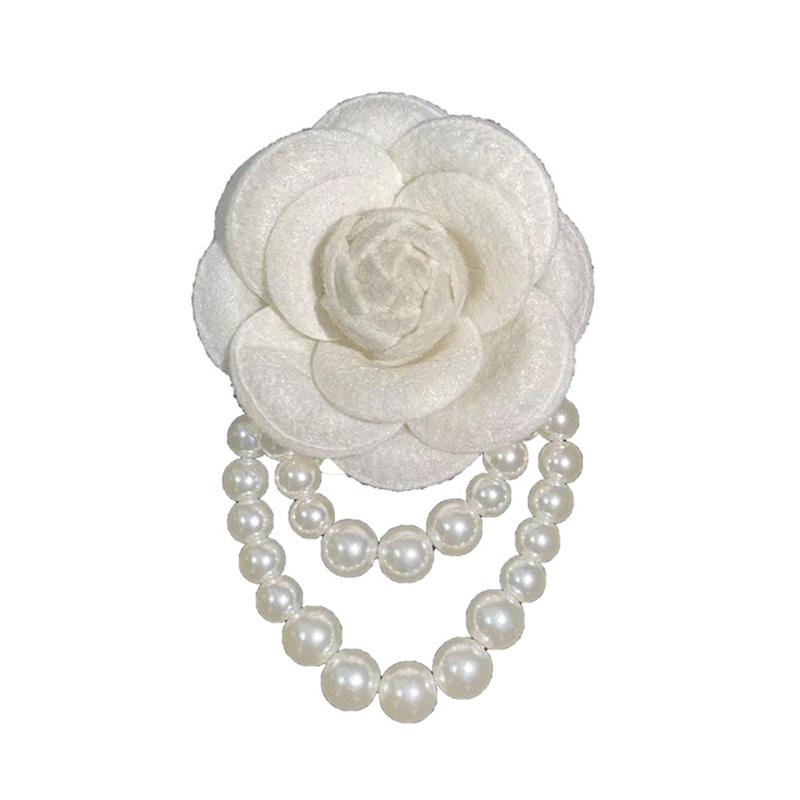 1PC Sieraden Cadeau Broche Pin Parel Kwastje Vintage Camellia Bloem Stof Corsage Dames