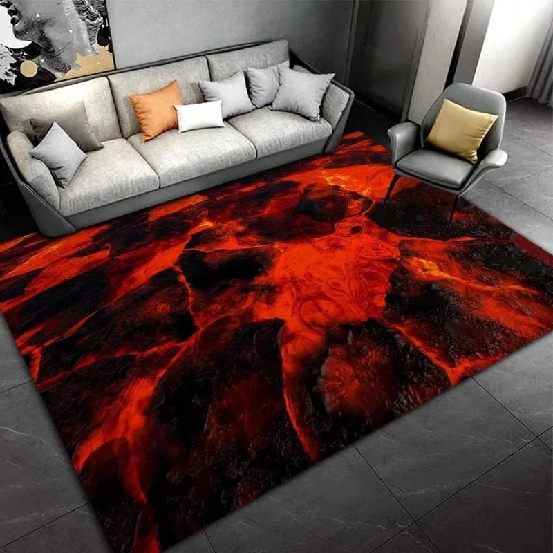 Riesiger 3D-Vulkan-Magma-Teppich, feuriger Lava-inspirierter Teppich für Schlafzimmer, Wohnzimmer, rutschfeste Fußmatte, Kinderzimmer-Spielzimmer-Fußmatte