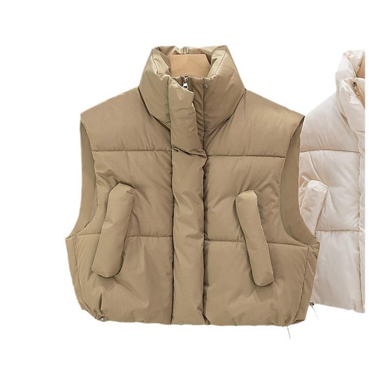 2026 Autumn and Winter New Thick Loose Short Sleeveless Casual Cotton Vest Waistcoat Stand-up Collar Vest Women N01