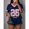 2026 Spring/Summer Women's Casual Sports Style Los Angeles Printed Short Sleeve V-neck Women's T-shirt Mesh Top