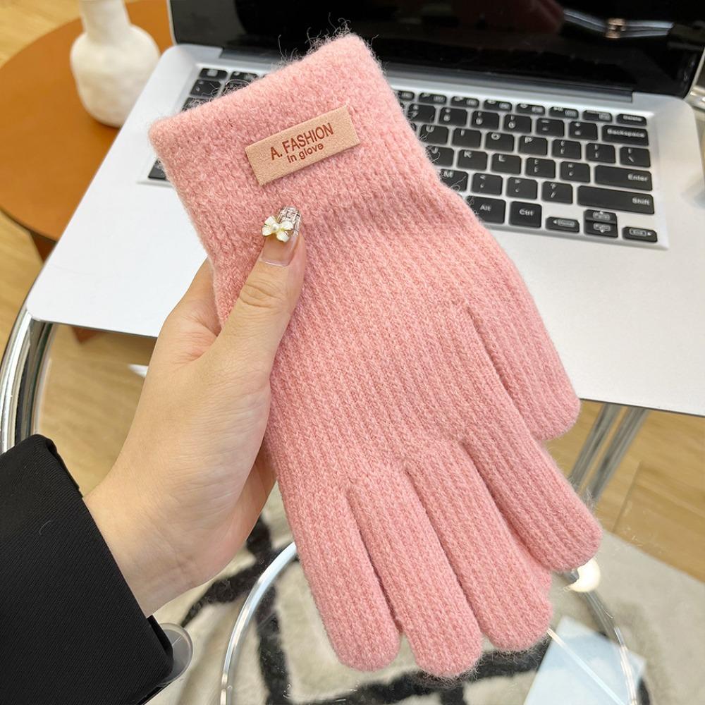 Warm Sport Cycling Gloves Thick Plush Full Finger Mittens New Knitted Gloves  Women