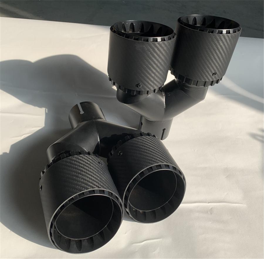 Pair Universal Three Layers 63mm Inlet 89mm Outlet 100% Real Carbon Fiber Car SUV Dual Exhaust Pipe Tail Muffler Tip Plating Black