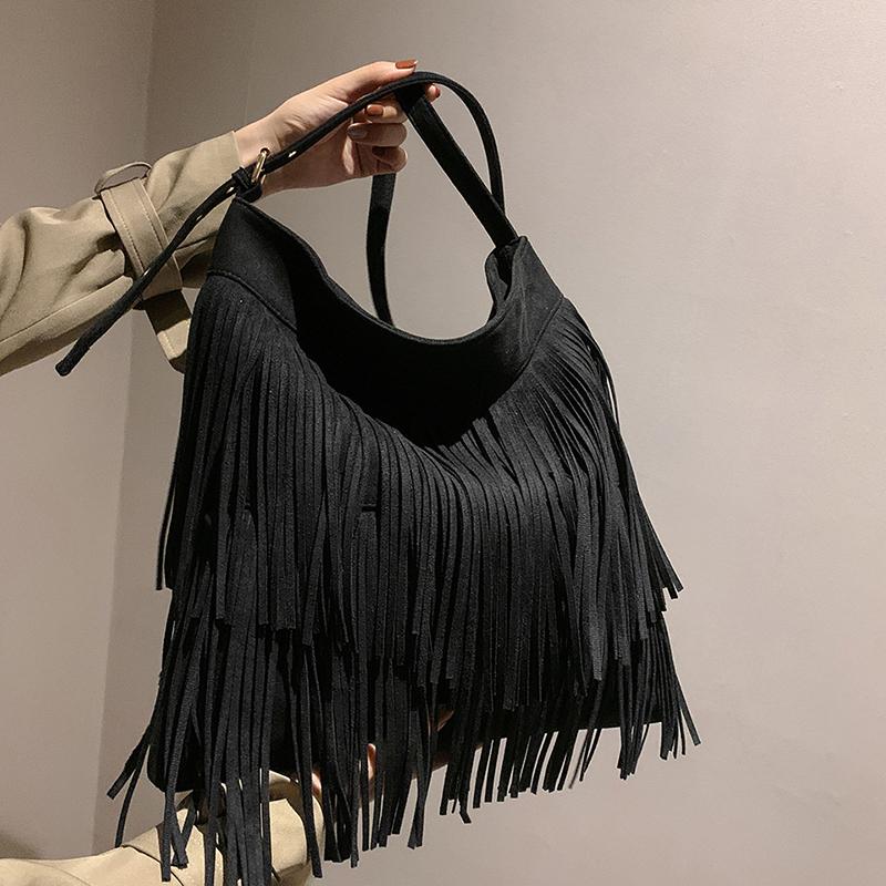 Bohemian Brown Personality Handbag for Women  Summer Women's Bag Large Capacity Retro Shoulder Crossbody Tassel Bags Purse