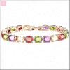 Multigemstone Link Bracelet Sterling Silver Oval Cut Natural Gemstones Adjustable Length Jewelry for Women