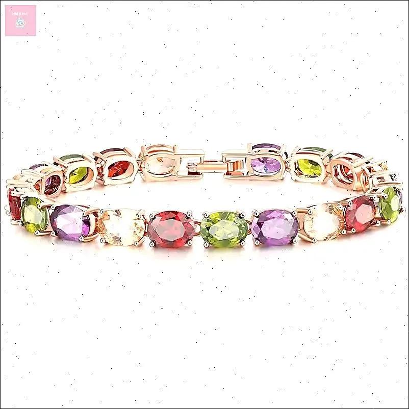 Multigemstone Link Bracelet Sterling Silver Oval Cut Natural Gemstones Adjustable Length Jewelry for Women