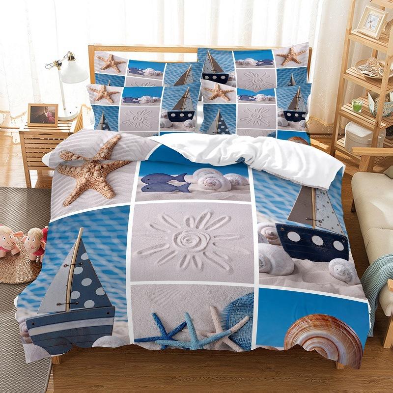 Strand Seestern Bettbezug Mikrofaser Blau Meerestier Bettwäsche-Set Muscheln Seestern-Druck Bettdeckenbezug Einzel- King-Size