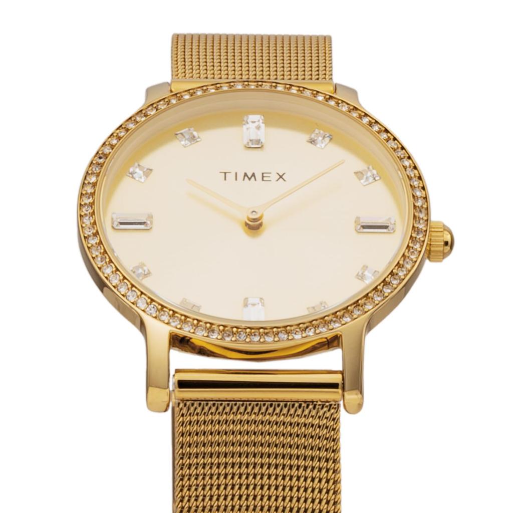 Timex Uhr Transcend, goldenes Zifferblatt, Messing, Mineralglas, Quarz, 34 mm, amerikanische Uhrenmarke, TW2W19300, Unisex, goldfarben [TIMEX] [Artikel]