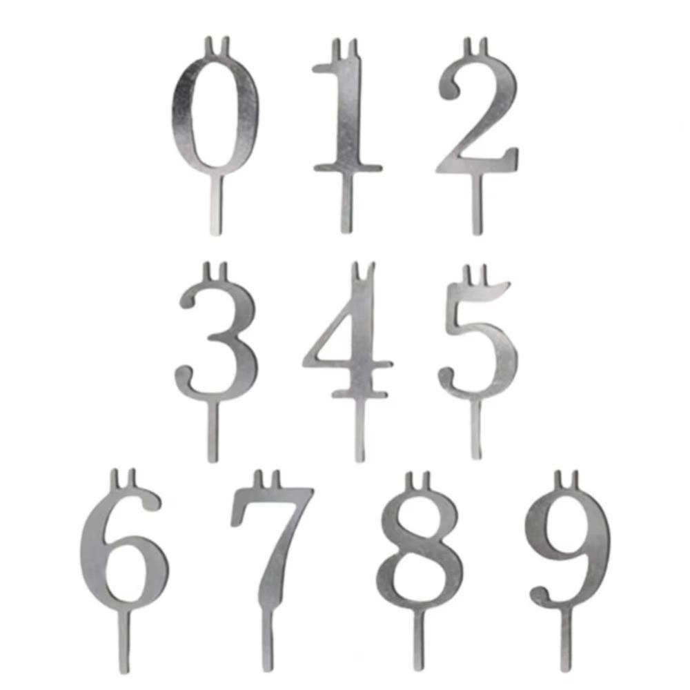 Ensemble de bougeoirs réutilisables pour anniversaire avec numéros Support de gâteau réglable Argent Décorations Accessoires pour gâteaux de fête