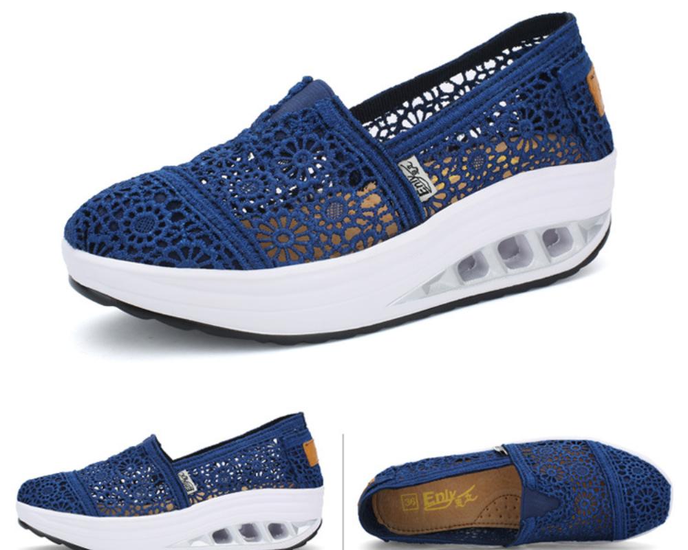 Fashion Lace Sneakers Women Hollow Vulcanized Shoes Sexy Lace Breathable Casual Footwear Wedges Shoe 2024 Summer Slip On Shoes Female