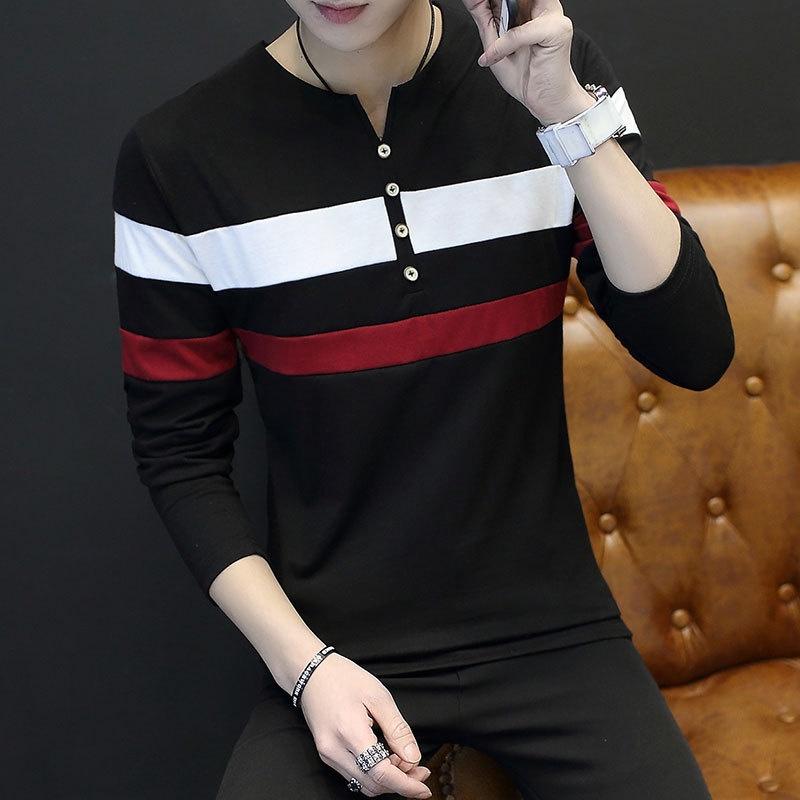 Premium Quality Men's New Fashion V-neck Button Striped T-shirt For Stylish Comfort