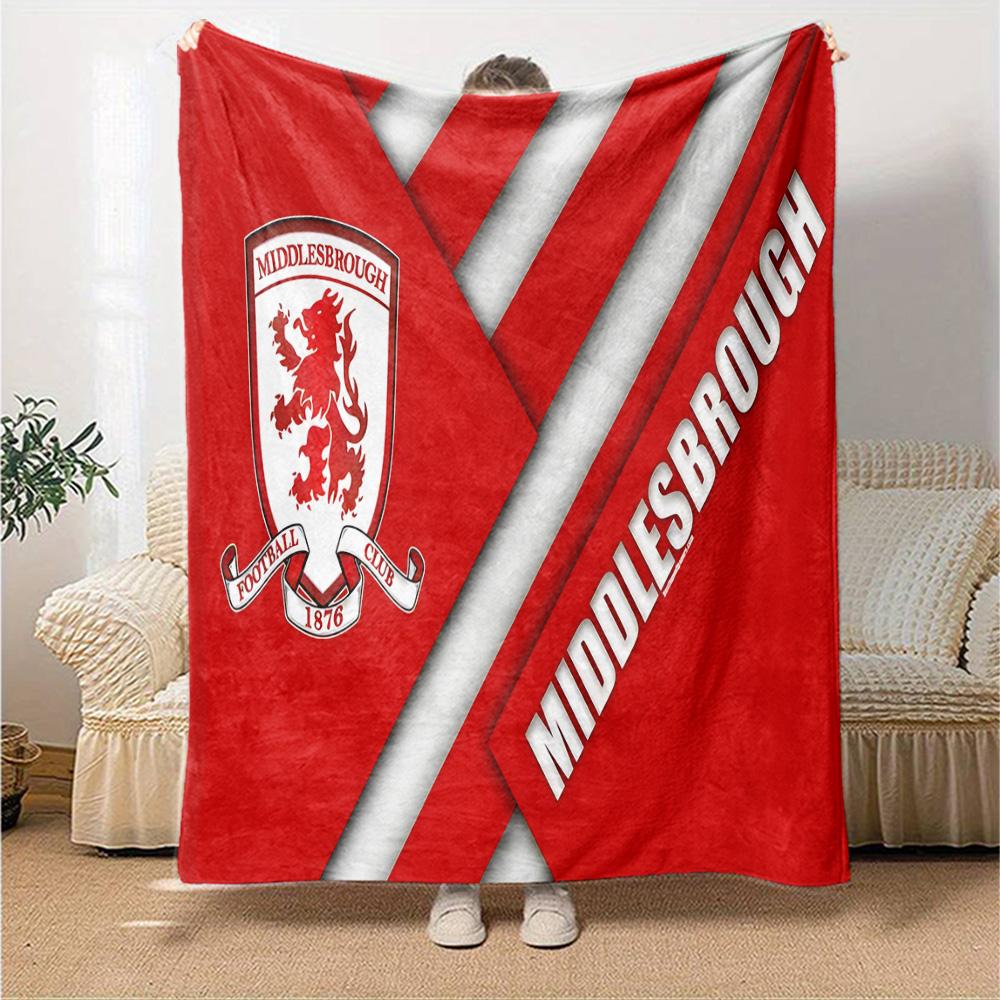 Middlesbrough Football Club Logo Flanellen Deken, Zacht Polyester, Modern Ontwerp, Voor Alle Seizoenen voor Kamperen, Reizen, Cadeaus voor Feestdagen of Verjaardagen