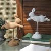 Wooden Bunny Figurine, Nordic Style Floating Running Rabbit Statue with Base for Desk, Bookshelf, TV Cabinet Home Decor