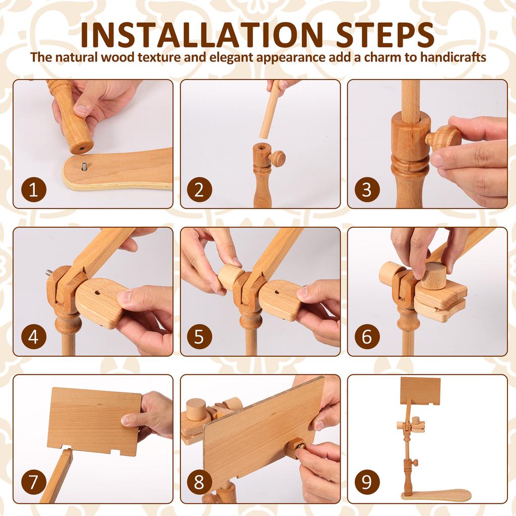 Embroidery Stand Adjustable Beech Wood Cross Stitch Stand Rotated Embroidery Frame Stand for DIY Art Craft Sewing Needlework