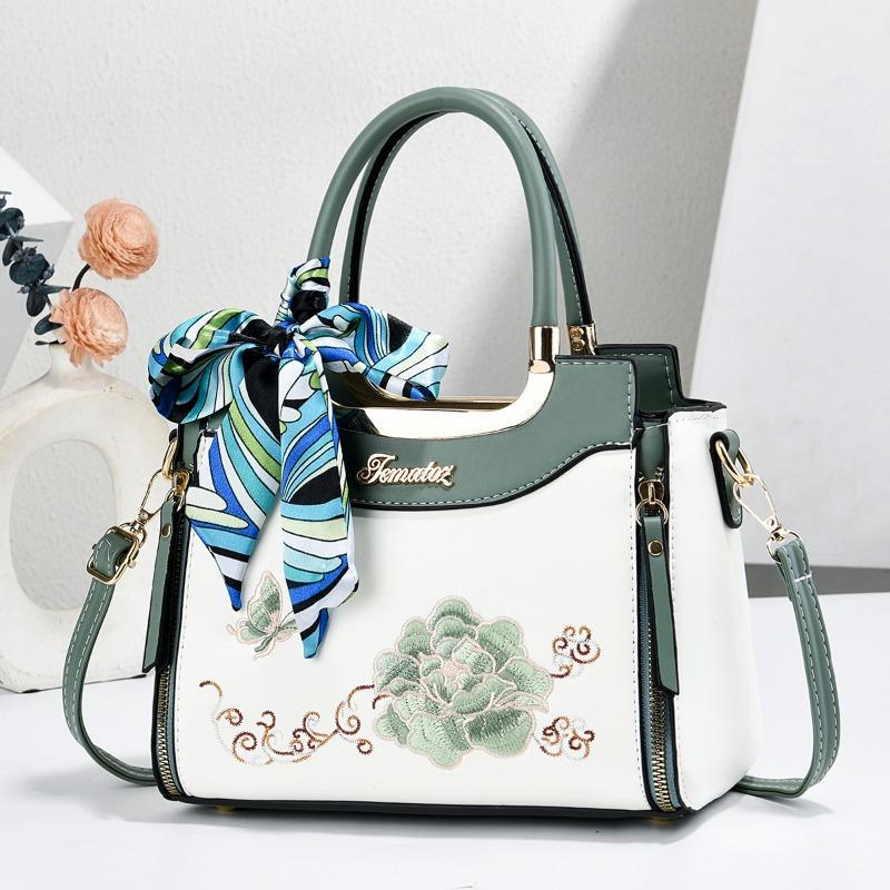 Torba Damska Haftowana w Stylu Narodowym Duża Pojemność Jednoramienna Modna Torba Crossbody ze Skóry PU Casualowa Torba Tote