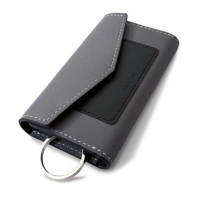 Genuine Leather Key Case for Men and Goat Detachable Card Brand Name Women, Leather, Tri-fold, 4-ring, Slots, (Blue Gray)