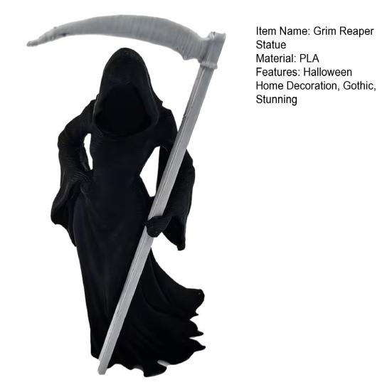 Gothic Female Grim Reaper Statue with Sickle 3D Printed Black Robe Queen Figurine Mysterious Sculpture for Home Office Desk Bookshelf Decor