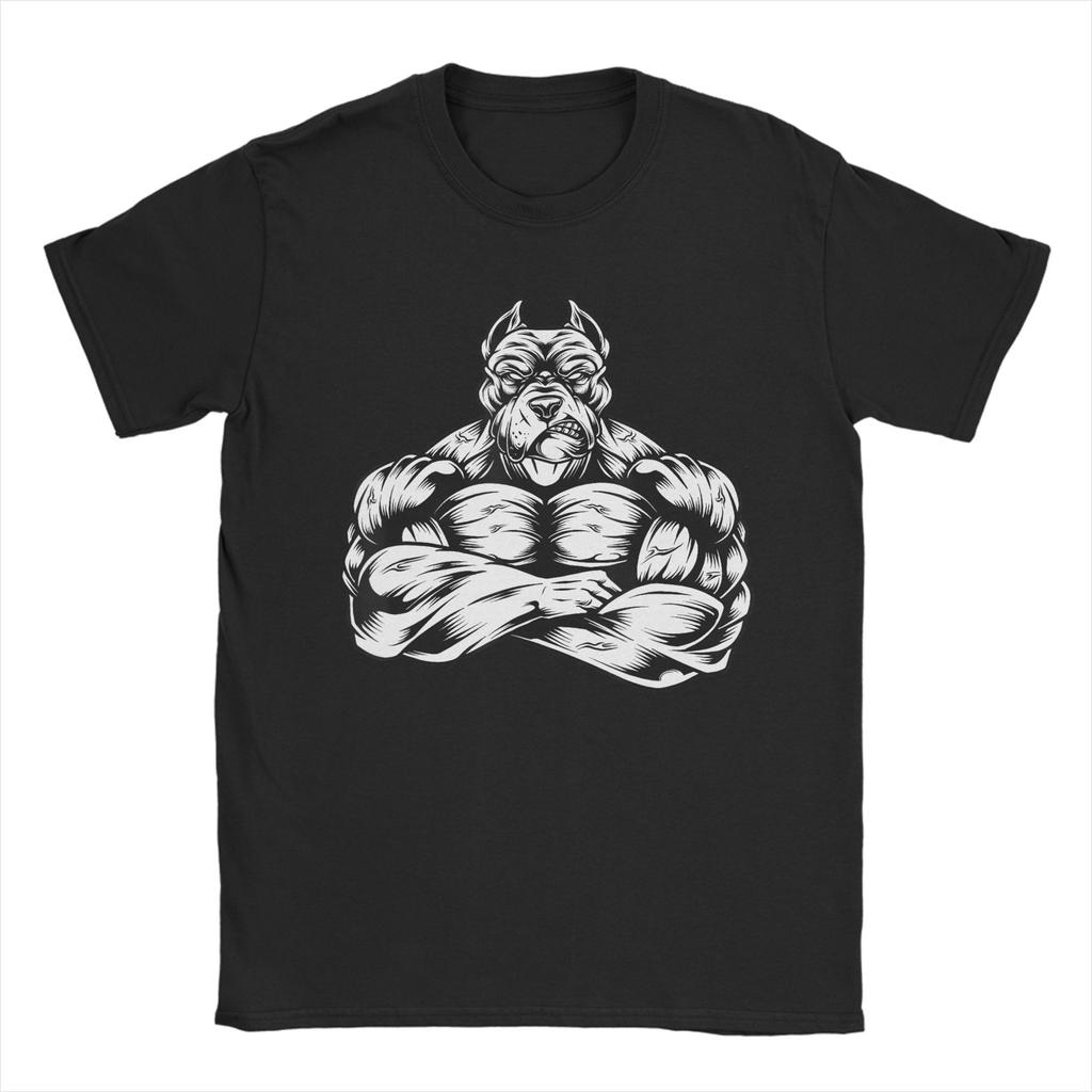 Punk Weightlifting Bodybuilding Pitbull TShirt Unisex Funny Cotton Tees Round Collar Short Sleeve T Shirt Adult Tops