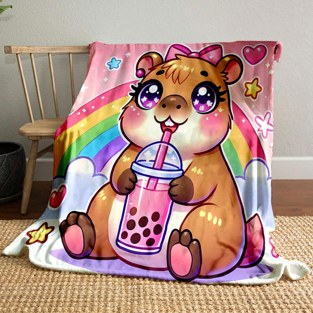 Cute Hamster with Bubble Tea Print Blanket Soft and Cozy Perfect for the Living Room Bed Sofa or a Nap,gift