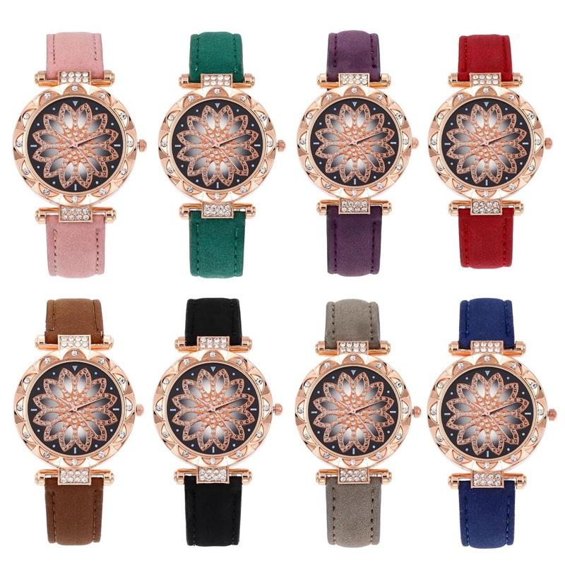 Wholesale Women's Watch With Diamond-set Dial Casual Matte Leather Strap Quartz Movement Redefine Your Style!