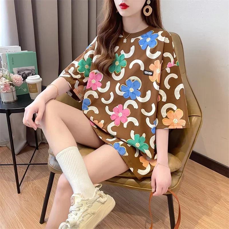 T-shirt d'été à imprimé vintage Mode Femme Oversize Graphique T-shirts Longs Y2k Tops Harajuku hip hop Streetwear jeunesse