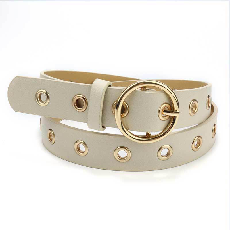 Women'S Belt Women'S Decorative Jeans Belt Round Buckle Hollow Air Eye Belt
