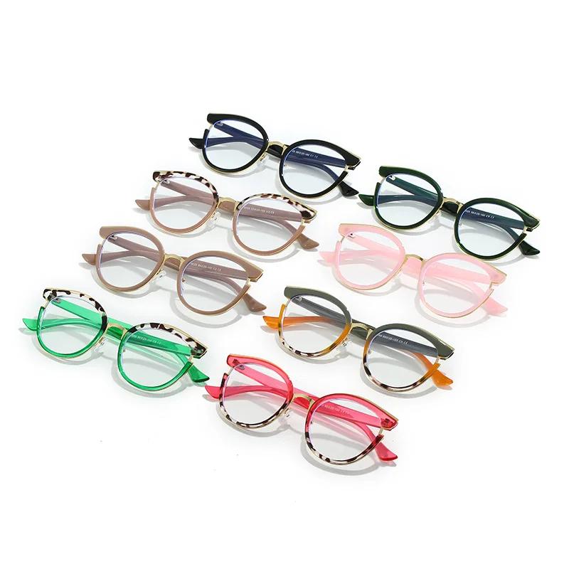 SHAUNA Rétro Rond Femmes Printemps Charnière Lunettes Cadre Mode Clair Anti Lumière Bleue Lunettes Hommes Oeil De Chat Optique Léopard Cadre