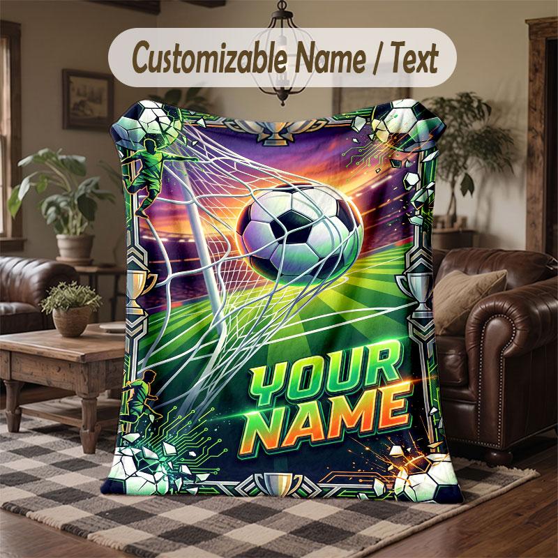 Fußball-Thema Decke mit individuellem Namen Text Personalisierte Decke Weiche Gemütliche Decke für Zuhause Sofa Bett
