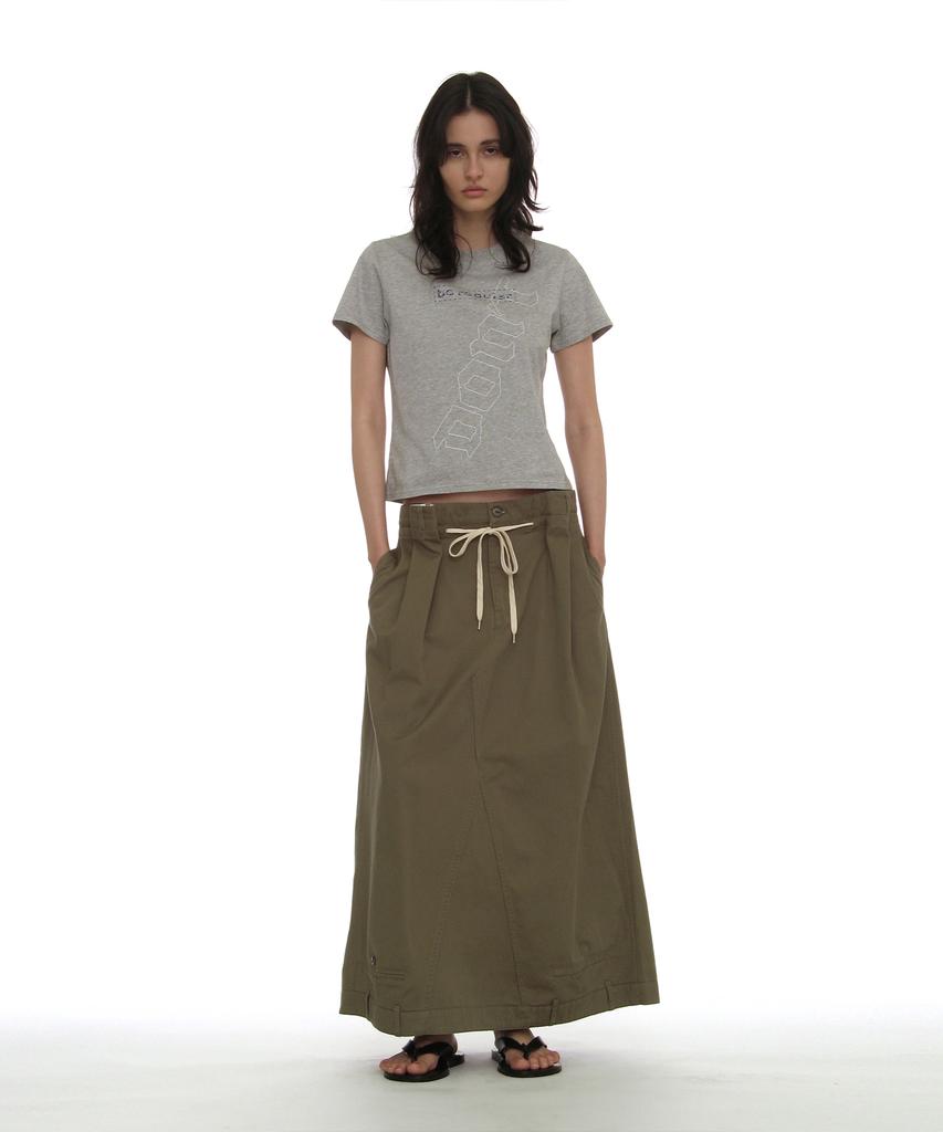 Partimento Woman Inverted Drawstring Maxi Skirt_Khaki Green
