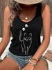T-shirt Cat Kawaii Design Printed Vest  Graphic Print Tank Top Women’s Sleeveless Crew Neck Casual Top for Summer Spring