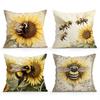 Retro Sunflowers And Bees Pillowcase Bedroom Sofa Cushion Cover 100% Polyester Living Room Cushion Pillowcase Home Decor 45X45Cm