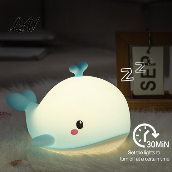 Rechargeable Bedroom Decor Cute Whale Silicone Touch Night Light USB Bedside Lamp with Nursery 3 Brightness & Remote Control 30 Min Timer