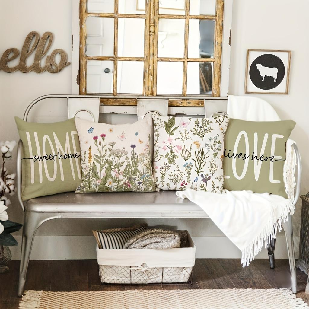 Greenery And Floral Warm Home Pillowcasebedroom Living Room Sofa Home Decor Polyester Cushion Cover With Zipper