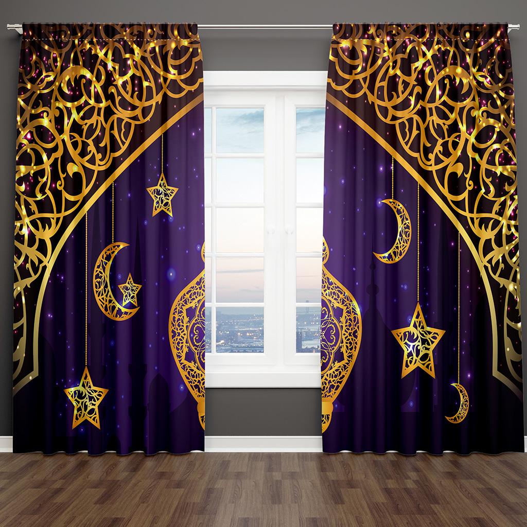 Ramadan Kareem Curtains Thin Shading Polyester Fiber Customized Print Curtains Suitable For Living Room Bedroom Kitchen Decor