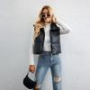 Weste Damen Herbst und Winter, einfarbig, Kordelzug, Stehkragen, winddicht, warm, Weste, ärmellose Jacke