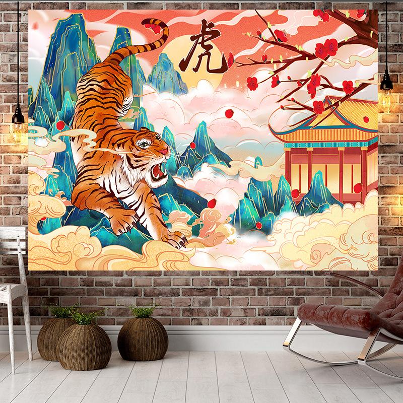 Chinese Style Tiger Style Large Tapestry Wall Hanging Geometry Hippie Tapestry Home Room Decor Aesthetic Decoration