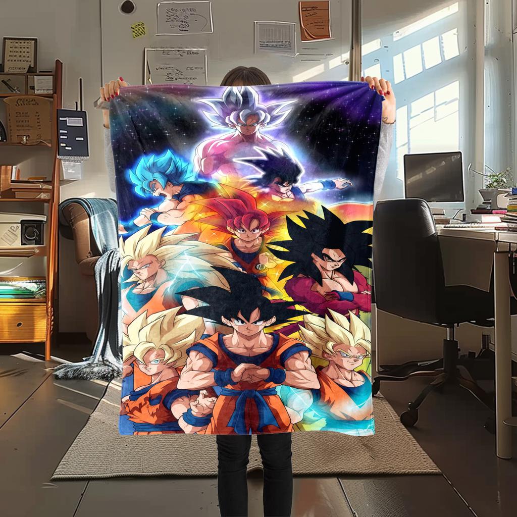 1 vnt. Son Goku rašto flanelinė antklodė, aukštos kokybės, tinkanti visiems metų laikams, namų dekorui, šilumai ir komfortui, puikiai tinkanti kalėdinėms dovanoms