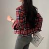 Korean Chic Autumn Short Long Sleeved Checkered Shirt for Women