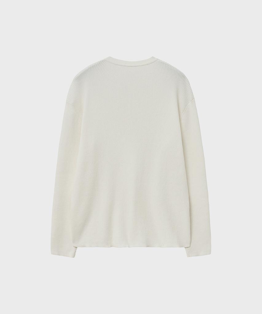NOIRER Cotton Ribbed Henley Neck Knit (Ivory)