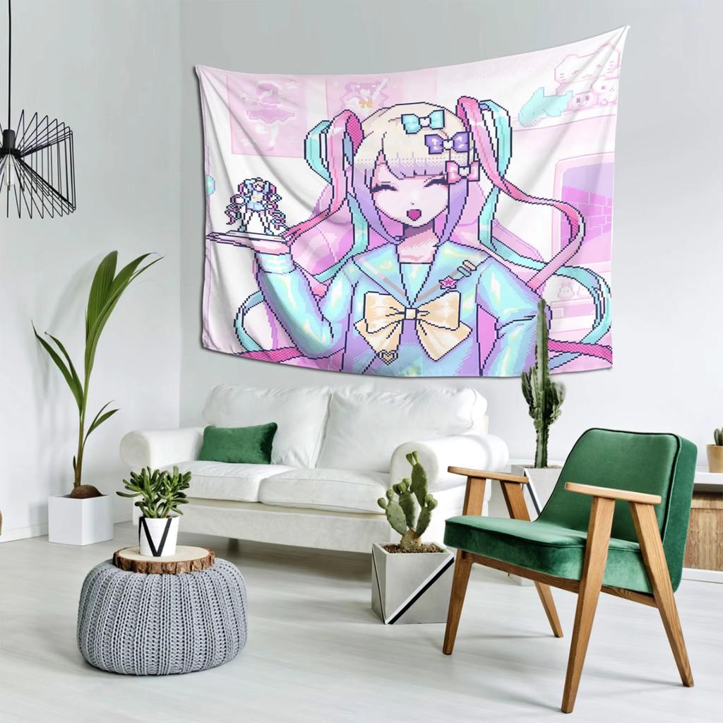 Needy Streamer Overload Pixel Art Wall Tapestry KAngel Character Trendy Room Decor for Vtuber Cute Internet Culture Fans
