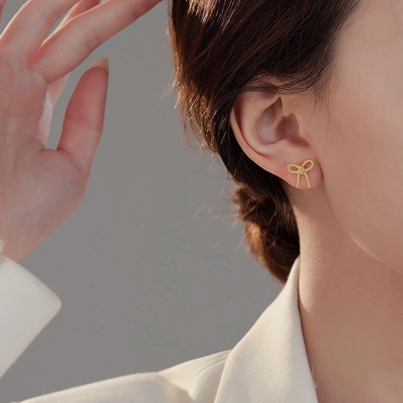 Banyan Tree S925 Silver Korean-Style Bowknot Earrings for Women - Sweet Princess Fashion