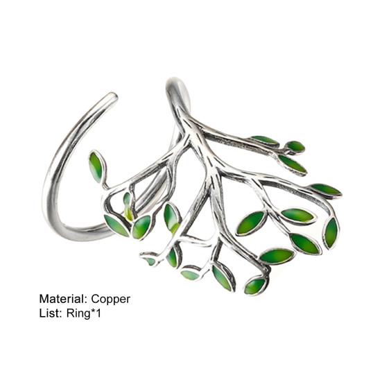 Anillo unisex con apertura ajustable de cobre, ramas verdes, hojas, accesorios de joyería
