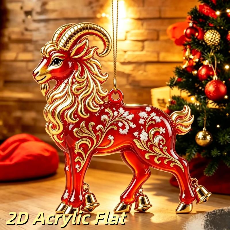 2D Acrylic Chinese Zodiac Goat Hanging Ornament Red Gold Auspicious Design for Porch Hanging New Year Decor