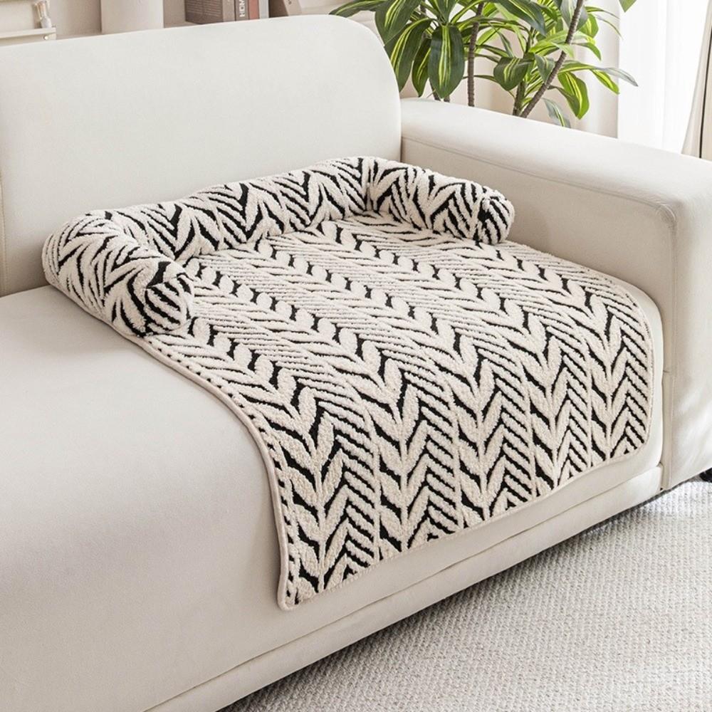 Thick Plush Dog Sofa Cushion Non-Slip Washable Cat Sleeping Pad Hair Resistant Surface Skin-friendly Striped Plush Dog Mat